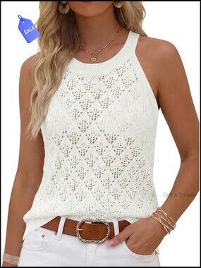 Crochet Sleeveless Sweater Vest Lightweight Hollow Out Tank Top Summer